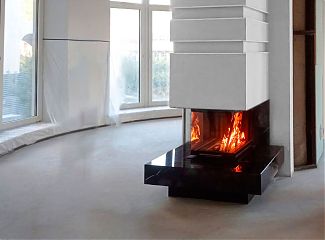 Топка 3VLF 700B (Stav) + индивидуальная облицовка из мрамора NEGRO MARQUINA + щелевая вентиляционная рамка 500х100х120, белая (Stav)